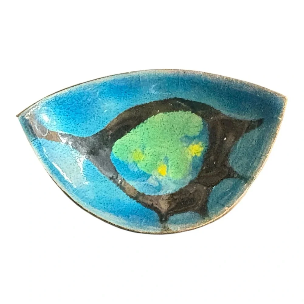 Jytte Swedish Enamel Brooch Pin Blue Green Vintage Mid Century Modern Estate